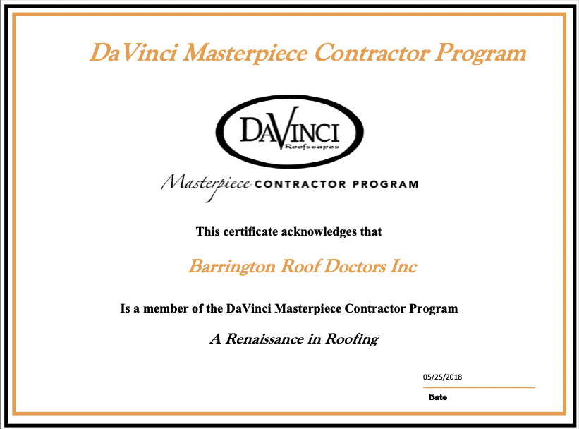 DaVinci Masterpiece Contractor Program Certificate